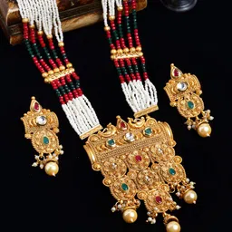 PANASH Gold-Plated White Pearl Beaded Embellished Jewellery Set-image-50
