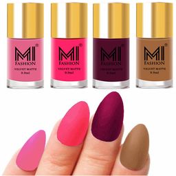 MI FASHION Set of Velvet Matte Nail Polish 9.9 ml Each -Baby Pink 07 - Neon Pink 13 - Magenta 14 - Dark Nude 27-picture-7