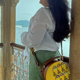 Kalankit Graphic Printed Pure Vegan Leather Round Crossbody Shoulder Sling image 2