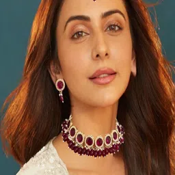 AccessHer Gold-Plated Stone Studded & Beaded Choker Jewellery Set-image-87
