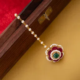 PANASH Gold-Plated Kundan Studded & Pearls Beaded Maang Tikka-picture-28