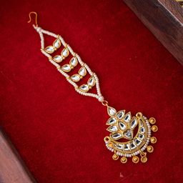 PANASH Gold-Plated Kundan Studded & Pearls Beaded Maang Tikka-picture-25