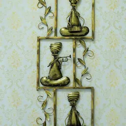 eCraftIndia Brown & Gold-Toned Handcrafted 3 Tribal Musicians Wall Decor-picture-10