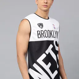 NBA Men White & Black Brooklyn Nets Sleeveless Game Jersey image 4