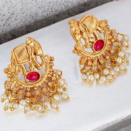 LUCKY JEWELLERY Gold-Plated Stones-Studded & Beaded Jewellery Set image 4