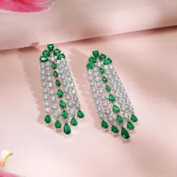 Rubans Rhodium-Plated Emerald Green & White AAA Cubic Zirconia Studded Choker Set image 3