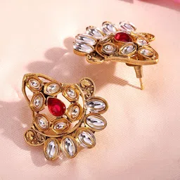 ADIVA 22K Gold-Plated Kundan Stone & Pearls Beaded Jewellery Set image 5