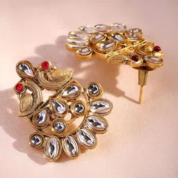 ADIVA 22K Gold-Plated Kundan-Studded & Pearl Beaded Jewellery Set image 4
