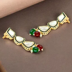LUCKY JEWELLERY Gold-Plated Kundan-Studded & Beaded Jewellery Set image 2