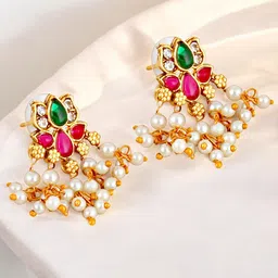 LUCKY JEWELLERY Gold-Plated Stones-Studded & Beaded Jewellery Set image 3