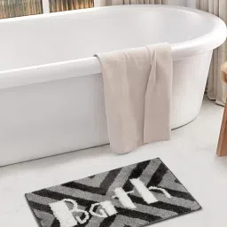 FABINALIV Grey Geometric Cotton Blend Bath Mat (60 x 40 cm)-picture-22