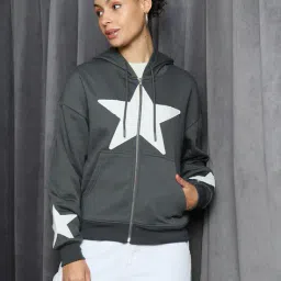 Shein Drop Shoulder Star Chest Print Zipper Hoodie image 4