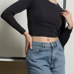 Shein Full Sleeves Crew Neck Crop Top-picture-25