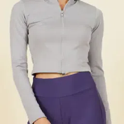 Shein High Neck Full Sleeves Zip Front Track Jacket-image-24