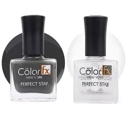 Color Fx Set Of 2 Perfect Stay Nail Enamel 9ml Each - Grey+Top Coat image 1