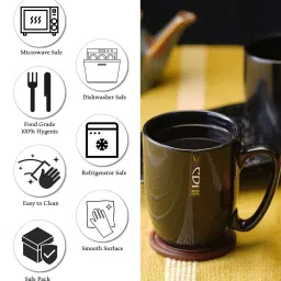 cdi Black 300ml Ceramic 3 Pcs Coffee Mugs With tray image 5