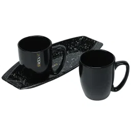 cdi Black 300ml Ceramic 3 Pcs Coffee Mugs With tray image 2