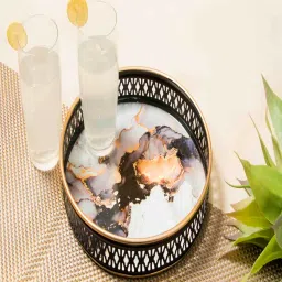 august collectives Abstract Black Iron Round Serving Tray image 1