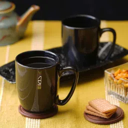 cdi Black 300ml Ceramic 3 Pcs Coffee Mugs With tray image 1