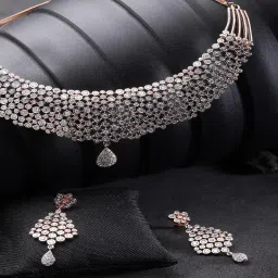 Priyaasi Rose Gold-Plated American Diamond Studded Jewellery Set image 1
