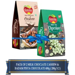 Eatriite Pista-Chocolate Badam & Milk-Chocolate Coated Cashew 400g(200g X2) image 1