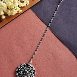 Voylla Silver Plated Artificial Stone Studded Maang Tikka-image-82