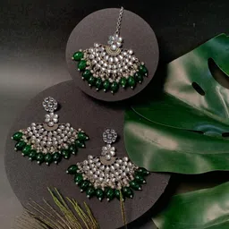 I Jewels Sliver-Plated Kundan & Pearl-Studded and Beaded Jewellery Set-image-72