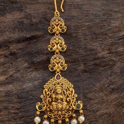 Kushal's Fashion Jewellery Gold-Plated Stones Studded & Beads Beaded Maang Tikka-picture-0