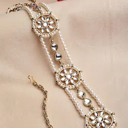 KARATCART Gold-Plated White Kundan Studded & Beaded Head Chain-picture-10