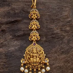 Kushal's Fashion Jewellery Gold-Plated Artificial Beads Studded Maang Tikka-image-1