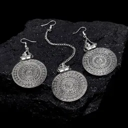 PANASH Silver-Plated Circular-Shaped Maang Tikka with Earrings-picture-31