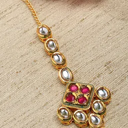 KARATCART Gold-Plated Gold-Toned Red Kundan Studded Head Jewellery-image-67