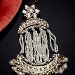 KARATCART Gold-Plated & White Kundan Studded & Beaded Jhumar Passa-picture-29