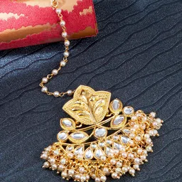 Sukkhi Gold-Plated Kundan-Studded & Pearls-Beaded Maang Tikka-image-60