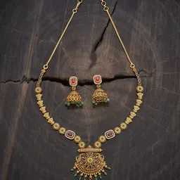 Kushal's Fashion Jewellery Gold Plated Stone Studded & Beaded Antique Jewellery Set image 1