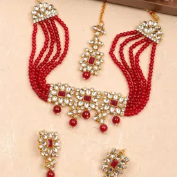 Crunchy Fashion Gold-Plated Kundan Stone-Studded Choker Necklace Set-picture-13