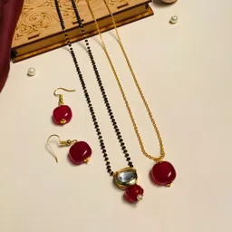 ABDESIGNS Set Of 3 Gold Plated Kundan Mangalsutra Jewellery-image-1