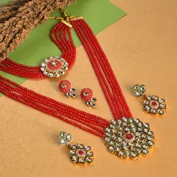 SOHI Women Set of 2 Gold-Plated & Toned Red Artificial Beads Studded Jewellery Set-picture-52