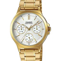 CASIO Women White Printed Dial & Gold Toned Stainless Steel Bracelet Style Straps Analogue Watch A1915-picture-16