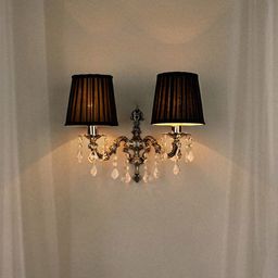 Fos Lighting Silver-Toned & Black Wall Lamp With Pleated Black Fabric Shades-picture-34