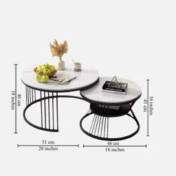 creator handicrafts Marble Top Nesting Coffee Table Set In Black Colour (Set of 2) image 2