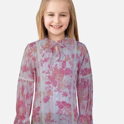 Gini and Jony Kids Girls Pink Floral Printed Tie-Up Neck Crepe Shirt Style Top-picture-40
