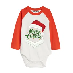 Knitroot Red-White Merry Christmas Santa Full Raglan Sleeve Baby Bodysuit-picture-11