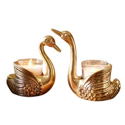 behoma Pair of Swans Gold Aluminium Candle Holder With Votives image 3