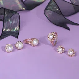 Zaveri Pearls Rose Gold-Plated White CZ-Studded & Beaded Contemporary Jewellery Set-image-15