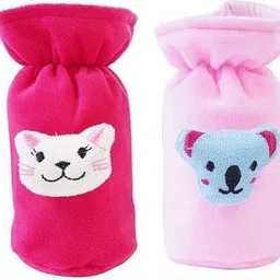 da anushi Soft Plush Stretchable Baby Feeding Bottle Cover Easy to Hold Strap With Cute Animated Cartoon|Suitable for 60-125 Ml Feeding Bottle(Dark Pink-Light Pink)-picture-12