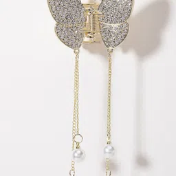 PANASH Embellished CZ Studded Butterfly Shaped Claw Clip image 3