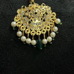 MORKANTH JEWELLERY Gold-Plated Stone-Studded & Beaded Maangtikka image 3
