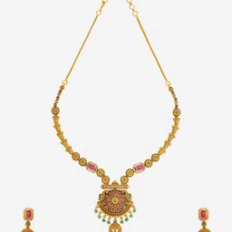 Kushal's Fashion Jewellery Gold Plated Stone Studded & Beaded Antique Jewellery Set image 4