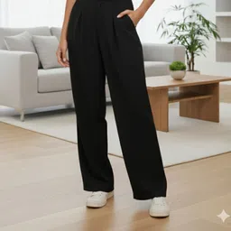 belvik Women Relaxed Black Crepe Trousers image 1